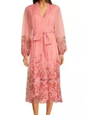 Alex Marie V Neck Floral Sheer Overlay Pleated  Midi Dress #3677